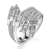 SR00854 Fashion Baguette Zircon Sterling Silver Ring Findings Jewelry for Adjustable Making
