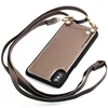 Professional manufacturer custom crossbody genuine leather phone case with neck strap for iPhone X iPhone XS