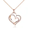 DV Jewelry Gold Plated Zircon Mother Day 925 Sterling Silver Double Heart Pendant Necklace Anniversary