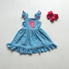 summer sunkissed blue heart-shaped stripe best friend girls baby kids wear children clothes short sleeve cotton dress match bow