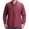 Sidiou Group Men Basic Pullover Tshirts Cotton Line Long Sleeve Stand Collar Buttons Leisure Tee
