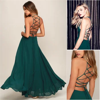 sexy backless cross sleeveless plain maxi dresses