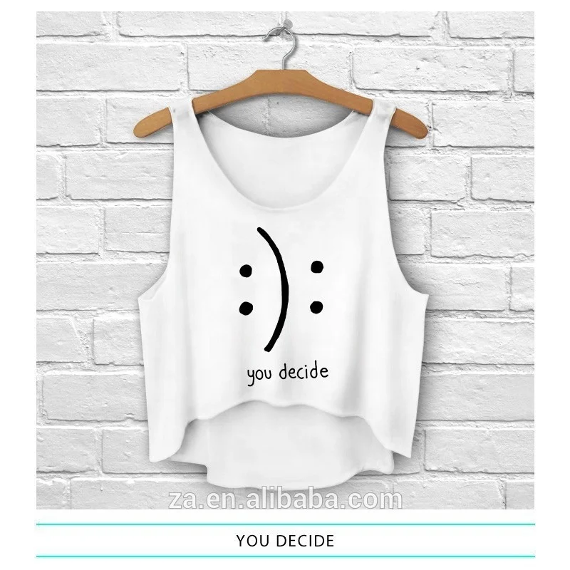 Ready stock fast deliver white custom tank top wholesaler emoji crop top for ladies wear