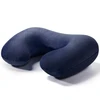 Dropshipping 6 color Air Inflatable U-Shaped Portable High Quality Fabric Travel Neck Pillow Cushion (Navy Blue)