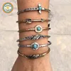 JHTF350 RDT 6 Designs European American Bohemian Artificial Tophus Gemstone Alloy Feather Arrow Cross Bangles Bracelets Sets