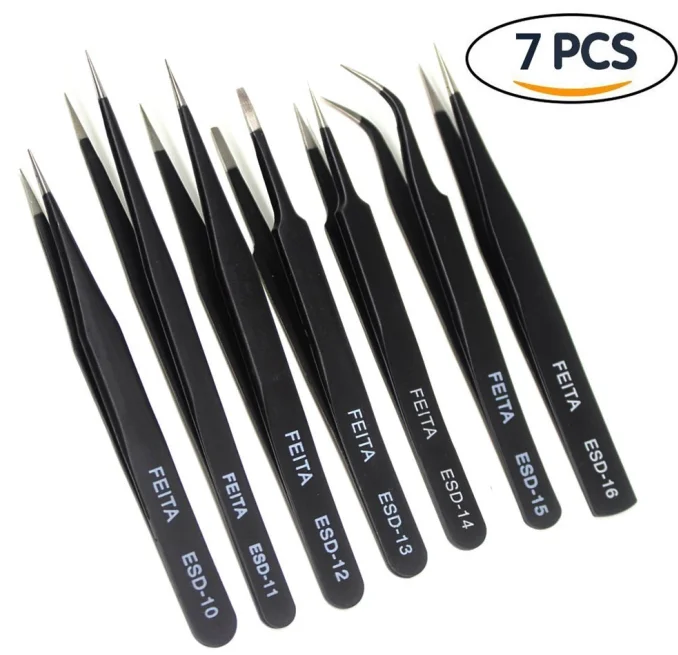 Esd Precision Tweezers Set,Antistatic Stainless Steel Tweezers Kit Curved Tweezers For Craft