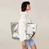 custom extra large pu leather metallic silver women shopper bag ladies shopping hobo bag