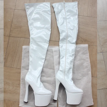 white knee high platform boots