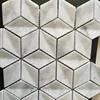 Hexagon cube 3d interlock marble mosaic crystal white stone fanci tile irregular backsplash strip