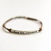 Live the moment bracelet for men,wanderlust,brown cord,silver monogram,yoga jewelry