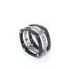 Unique Link ring design Solid Titanium Ring with IP Black Squared Band and Cubic Zirconia customized squared ring