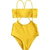 JUECAI New swimsuit stripe fabric triangle one piece swimwear sexy solid color bikini