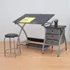 Additional Under Desktop Storage Shel Drawing Table Desk Tiltable Tabletop w/Stool and Storage Drawer for Reading, Writing Art C