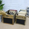 Vintage Rustic Natural Wood Finish Nesting Multipurpose Wooden Storage Crate Box W/ Erasable Chalkboard Signs