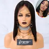 Middle Part 100% Human Hair Indian Temple Hair Bob Lace Front Wig With Elastic Band