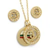 Double Pendant Design High Fashion Crystal Necklace Earrings Gold Jewelry Set For Women