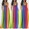 Women Bohemia Tie Dye Long Slip Dress Sleeveless Beach Boho Loose Dress Rainbow Maxi Dress Plus Size