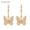Beautiful butterflies cubic zirconia brass drop earrings