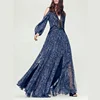 Womens Off The Shoulder Long Sleeve Hollow Out Patchwork Ladies Party Dress
