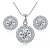 Wholesale Luxury Bridal 18K White Gold Plated Round Cut Clear Crystal Cubic Zirconia CZ Earrings Necklace Wedding Jewelry Set