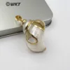 WT-JP113 White Color Natural Sea Shell With Hole Jewelry For Women Shell Necklace Gold plated Hollow out Trumpet Shell Pendant