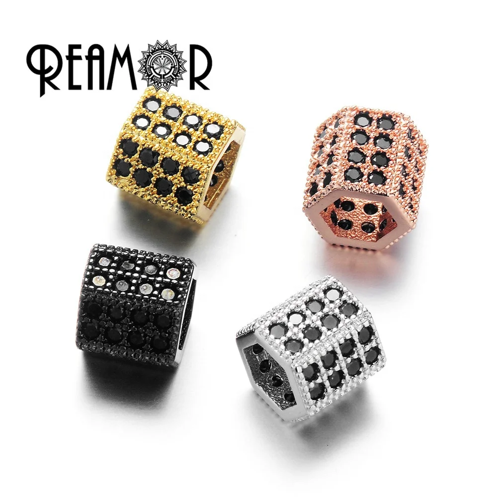 REAMOR Luxe Rose Or Argent Plaque Cristal G&eacute;om&eacute;trique Hexagone Perles D'espacement Micro Pav&eacute; Zircon R&eacute;sultats Bijoux Faisant Des Fournitures