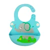 Custom logo animal heat transfer adjustable snap button silicon baby bib with catcher