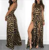 Women's Leopard Print Split Bodycon Tank One Piece Jumpsuits Rompers Playsuit