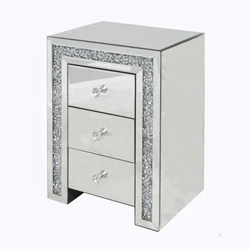 Coolbang Diamond Crush Mirror Glass Bedside Table With Drawers