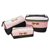 Elegant Designer 3 Pcs Contrast Color Soft Pink Leather Bowknot Plaque Makeup Cosmetic Bag Kit Set Toiletry Bag Pouch Women