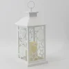 WHITE PLASTIC STAR PATTERN LANTERN WITH LED CANDLE INSIDE, BATTERY OPERATED, FOR CHRISTMAS DECOR