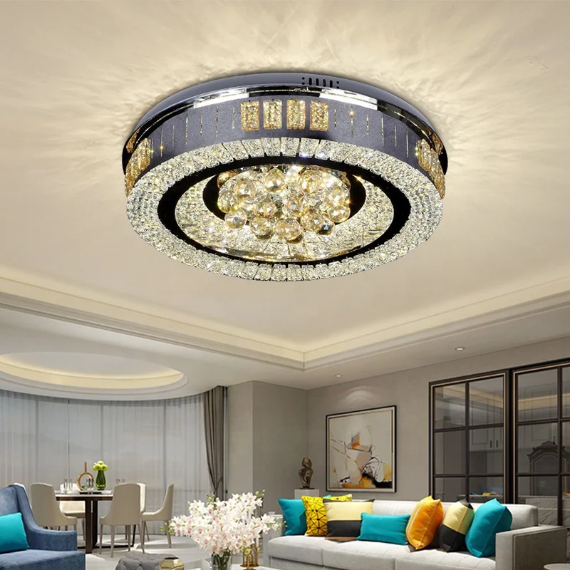 Modern three colors LED fancy crystal flush mount ceiling lights for indoor decoration