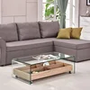 Living room furniture 2 Tiers bent common glass morden coffee tables centre tables with movable MDF 4 storage grids base