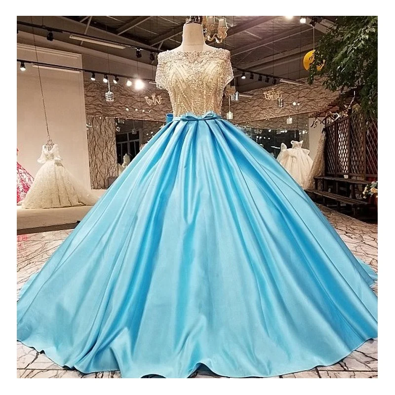 Vietnam Manufacturers Real New Satin Wedding Dress With Blue