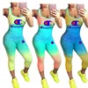 2019 hot sell 10colors women rainbow color gradual change vest Two Piece letter print tracksuits Outfits 2 Piece Set
