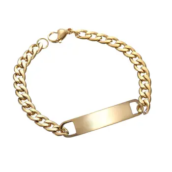 Custom Name Engraved Stainless Steel Bracelet Cuba Chain 18k Gold ...