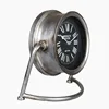 Antique Vintage Round Metal Needle Deep Grey Table and Desk Clock