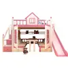Multi Color Pine Solid Wood Convertible Multifunction Wooden Princess Bunk Bed Kids Bunk Bed With Slide and Table
