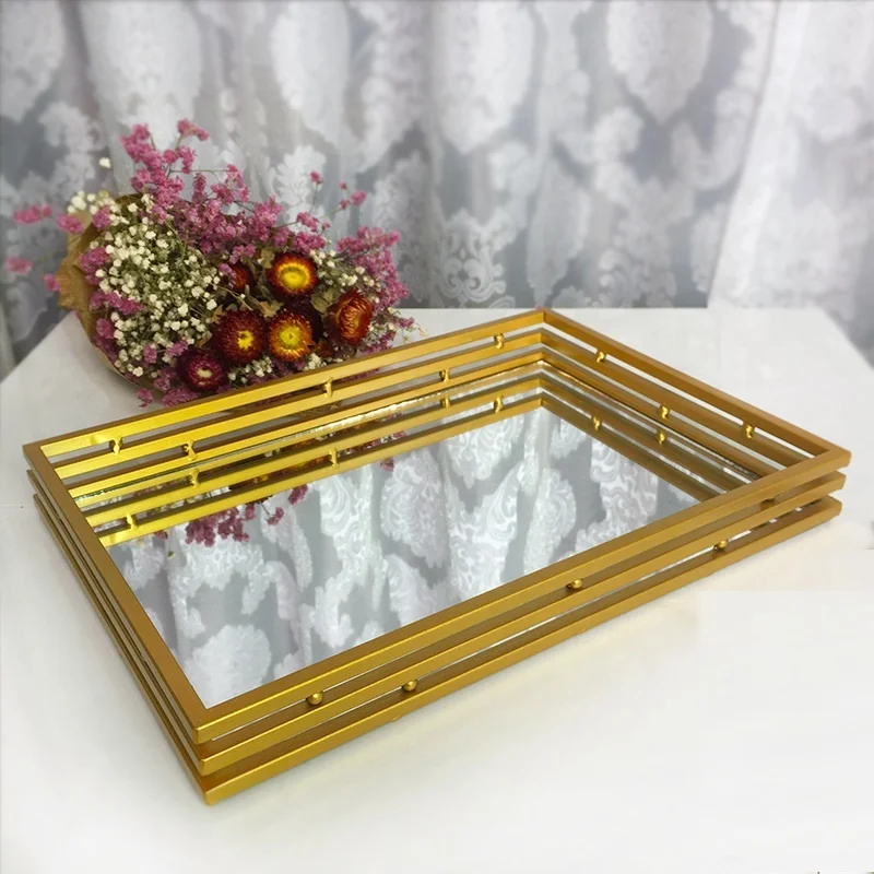Modern Metal Rectangle Glass Mirror Tray Hotel Home Serving Plate Storage Tray Buy Glass