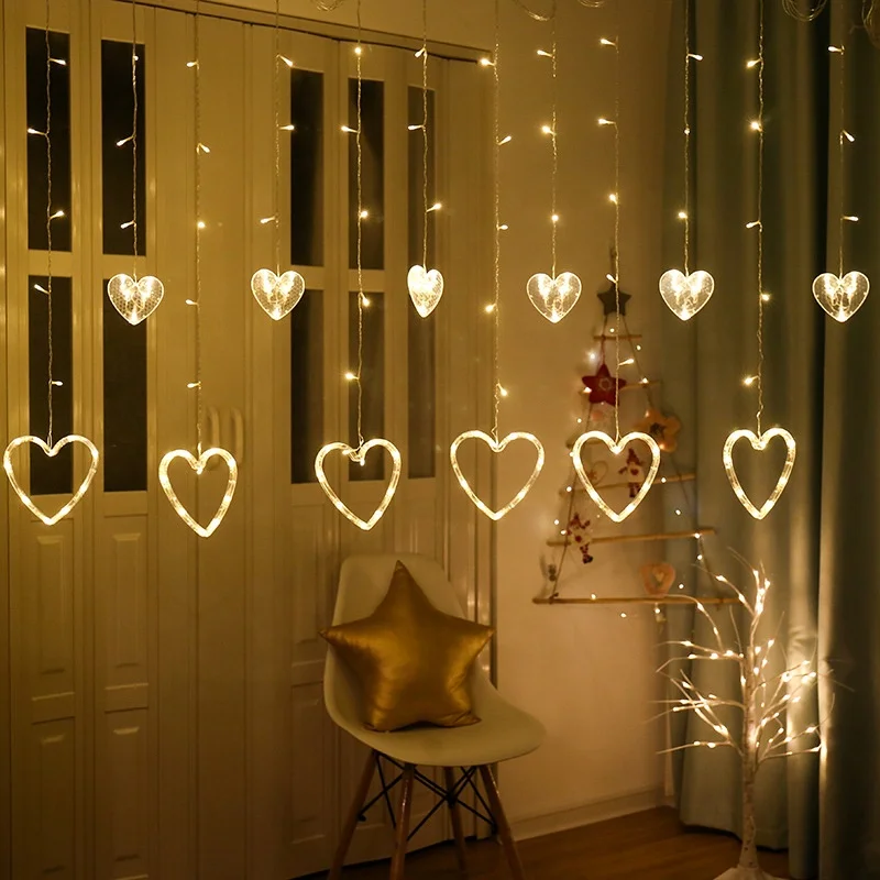 Led Heart Shaped Hanging Curtain Lights String Wedding Party