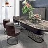 European German style furniturelong oval wooden dining tables modern luxury dark marble top large dining table
