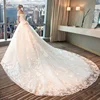 2019 Elegant Luxury Gold Lace Bridal Ball Gown Cap Sleeve Long Tail Wedding Dresses