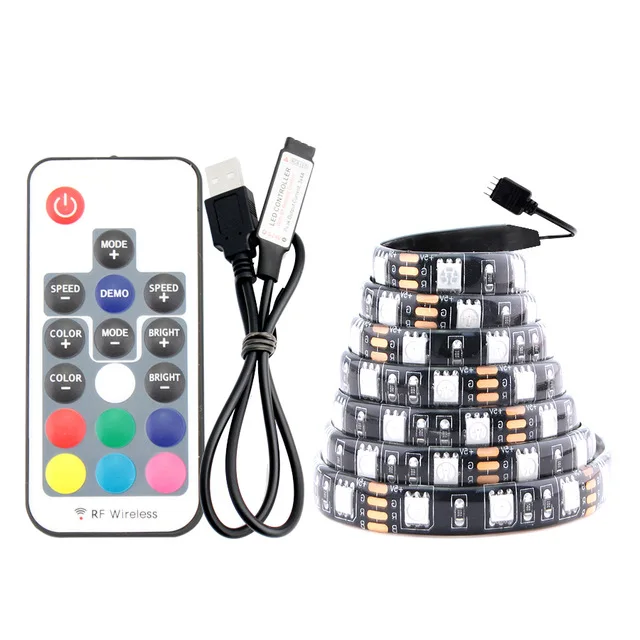 5V USB LED Strip Light PC 5050 addressable RGB TV Backlight 60LEDs/m strips with 17Keys