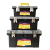 22-Inch Tool Box, Gray with Black Handles and Metal Clips