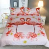 Home Textile 100% polyester 3pcs duvet cover bedsheet with Flamingo Flower cluster