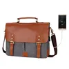VICUNA POLO Brand Men's Briefcase Wholesale Canvas 14'' Laptop Bag Travel Tote Genuine Leather Briefcase