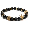 XULIN Micro Pave Cubic Zirconia Gold King Crown Charm Stone Bead Hematite Bracelet