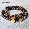 Beautiful Indian Garnet 6mm Round Stone Beaded 26 Inch Gold Plated Wrap bracelet Necklace