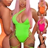 Lace Up Side Garter Neon Swimsuit Tanga One Shoulder Bathing Suits 2019 Female Swimming Suit For Women Bather One Piece Monokini