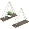 Rustic Brown Wood Rope-Hanging Swing Wall Hanging Shelves for flower pot